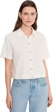 Lilla P Elbow Sleeve Button Down T-Shirts Womens Clothing Ecru : LG, Cotton