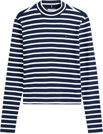 Tommy Hilfiger Gestreepte, slanke T-shirt met lange mouwen voor dames (Donker marine/wit)