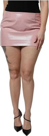 Dolce & Gabbana Glanzende Minirok met Hoge Taille - Dames - Korte rokken - Roze - XS - Katoen - Rokken