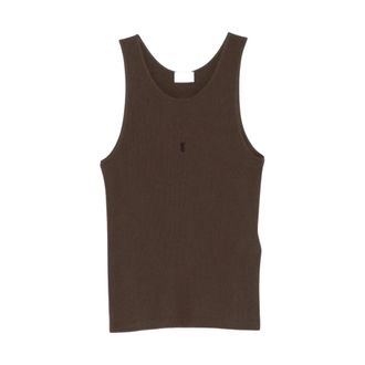 Saint Laurent Tops, Heren, Bruin, XL, Katoen, Debardeur Broderie Cassandre