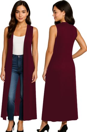 Re Tech UK Ladies Sleeveless Cardigan | Womens Summer Lightweight Longline Waistcoat | Waterfall Open Front Maxi Cardigan | Thin Boyfriend Cardigans for Women UK