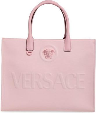 Versace La Medusa Canvas Tote in Pastel Pink Versace Gold at Nordstrom
