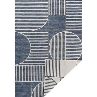 Jonathan Y Designs Arielle Mid-Century Modern Geometric Lines Reversible Machine-Washable Indoor/Outdoor Area Rug in Navy/cream at Nordstrom, Size 5Ft 0In X