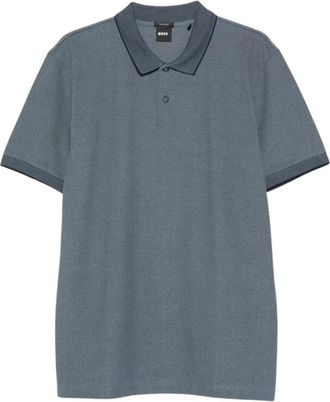 HUGO BOSS Polo shirt van katoen en polyamide - Heren - Polos - Blauw - M - Katoen - Tops