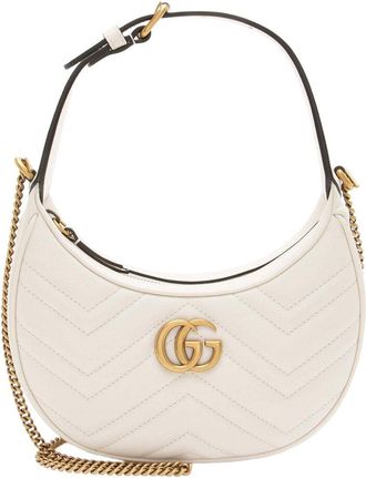 Gucci White Matelasse Leather Gg Marmont Half Moon Mini Shoulder Bag (Authentic Pre-Loved)