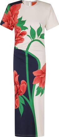 La DoubleJ Cream Blue Red Lela Flower Printed Viscose Maxi Dress