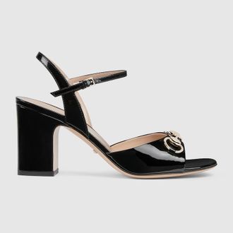 Gucci Womens Horsebit Sandal, Black, Leather