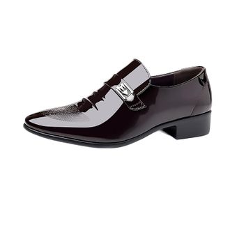 Generic Mens Premium Patent Leather Dress Shoes for Business Wedding and Formal Events, Breathable Slip-On Design with Metallic Accents(Brown,10.5 UK)