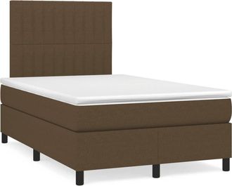 vidaXL Cama Box Spring Con Colch&oacute;n Y Led Tela Marr&oacute;n Oscuro 120x190 Cm Vidaxl