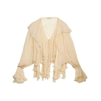 Blumarine Blouse van cr&ecirc;pe de Chine met ruches - Dames - Blouses & Shirts - Beige - Maat: XS Viscose