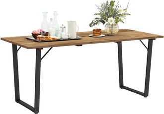 OUTSUNNY Mesa Comedor De Jard&iacute;n De Madera Rectangular 175x80x75 Cm Con Orificio Para Sombrilla Estructura De Acero Y Encimera De Listones Natural - Outsunny