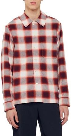 Sandro Grunge Check Button-Up Shirt in Red /Ecru at Nordstrom Rack, Size Xx-Large