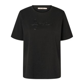 Rue de Femme RUE de Femme, Tops, Dames, Zwart, 2Xl, Katoen, Zwarte Kinvara T-shirt met geborduurd motief