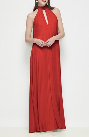 The Dessy Group Lina Halter Neck Maxi Gown in Poppy Red at Nordstrom, Size X-Small