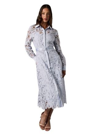 Coast Lace Long Sleeve Shirt Dress in Light Blue at Nordstrom, Size 8