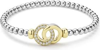 Lagos Signature Caviar Two-Tone Interlock Diamond Stretch Bracelet in Two Tone at Nordstrom, Size 6