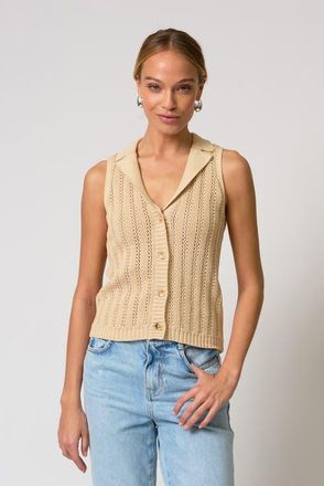 Central Park West Francie Mesh Stitch Sleeveless Vest in Sand at Nordstrom, Size X-Small