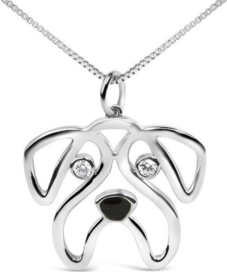 House of Brilliance 925 Sterling Silver Diamond Accent Pug Dog Pendant Necklace (I-J Color, I2-I3 Clarity) - 18 Inches