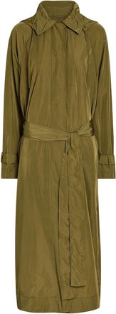 Another Tomorrow Hooded Belted Nylon Trench - Dark Green - L (UK14 / L)
