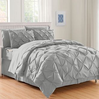 Elegant Comfort 8-pc Pintuck Pinch Comforter Set - Includes 4-pc Sheet Set With Sided Storage Pocket