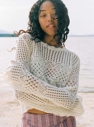 Twik Womens Bell-sleeve crocheted sweater