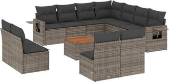 vidaXL Set De Sof&aacute;s De Jard&iacute;n 12 Pzas Con Cojines Rat&aacute;n Sint&eacute;tico Gris Vidaxl