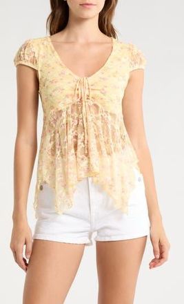 Madden Girl Cinched Cap Sleeve Top in Double Cream Combo at Nordstrom Rack, Size X-Large