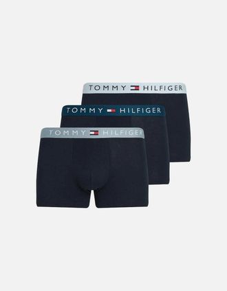 Tommy Hilfiger Mens Tommy Hilfiger 3-Pack TH Original Boxer Trunks, Deep Indigo/Blue/Blue Heather - Black - Size: 37/36/32