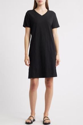 Eileen Fisher V-Neck Organic Cotton T-Shirt Dress in Black at Nordstrom Rack, Size X-Small