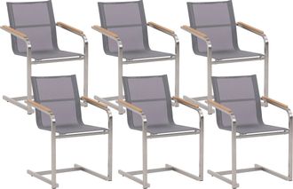 Beliani Conjunto De 6 Sillas De Jard&iacute;n Asiento De Textilene Gris Estructura De Acero Estilo Cantilever Cosoleto