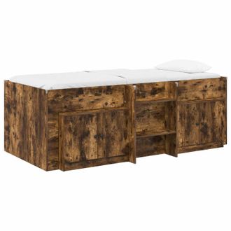 vidaXL Marco De Cama Loft Con Armario Con Puerta 3 Uds. Roble Ahumado Vidaxl