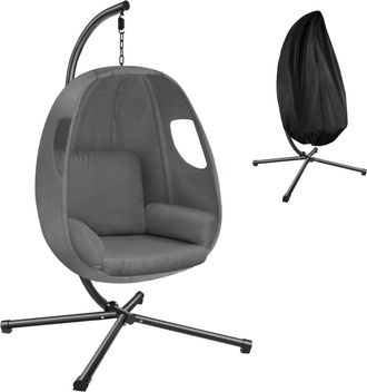 TecTake Silla colgante con soporte y cojín 160kg, antracita