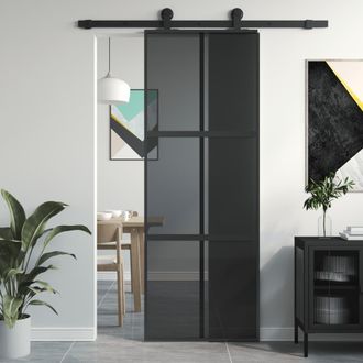 Berkfield Home Sliding Door Black 76x205 cm Tempered Glass & Aluminium