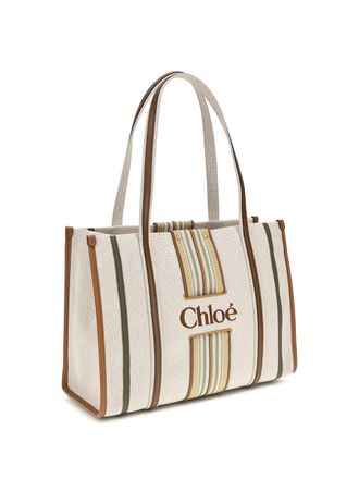 Chlo&eacute; Womens Woody Loop Canvas Tote Bag Pure Brown Cotton; Viscose Shoulder