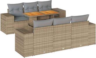 vidaXL Vidaxl - Set Sof&aacute;s De Jard&iacute;n 7 Piezas Y Cojines Rat&aacute;n Sint&eacute;tico Beige