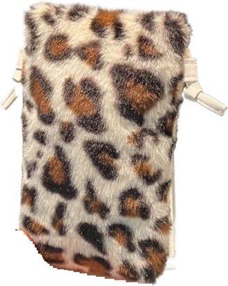 Generic Womens Plush Bags Plush Bag Underarm Shoulder Fashion Portable Western Style Leopard Print Womens Stuffed(Beige)