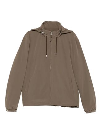Sandro zip-up hooded jacket - men - Elastane/Polyamide/Polyester/Polyamide - L - Brown