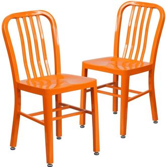 Flash Furniture 2 Pk. Orange Metal Indoor-Outdoor Chair