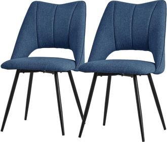 ML Design Ml-design - Set 2x Sillas de Comedor Color Azul con Respaldo Asiento de Poliéster Tapizado con Patas de Metal Negro Sillónes Ergonómicos de Diseño