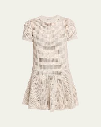 Brunello Cucinelli Pailette Open Knit Drop-Waist Short-Sleeve Mini Dress