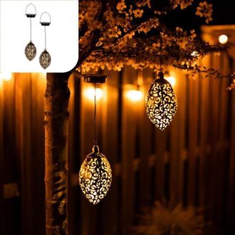 OEM Luces Solares Decorativas Para Exteriores: Juego De 2 Faroles Colgantes De Metal Estilo Marroqu&iacute;, Con Energ&iacute;a Solar, Ideales Para Jard&iacute;n Y Patio