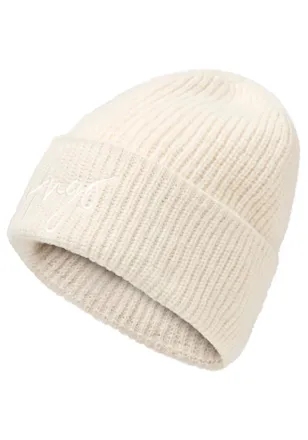 HUGO BOSS Beanie HUGO Socialy Hat, Damen, weiss (open wei&szlig; 118), Materialmix, unifarben, M&uuml;tzen Beanie, mit Logostickerei