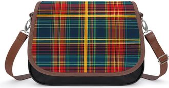 Generic Red Scottish Tartan Plaid Womens Crossbody Bag Fashion Shoulder Handbags Message Tote Bag with Adjustable Strap