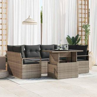 vidaXL Conjunto De Sof&aacute; De Jard&iacute;n 7 Pcs Gris Polirat&aacute;n Vidaxl