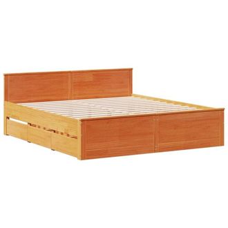 vidaXL Vidaxl - Cama Sin Colch&oacute;n Con Cabecero Madera De Pino Marr&oacute;n 200x200 Cm