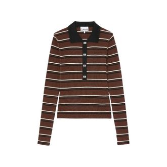 Ganni Striped Button-embellished Polo Shirt
