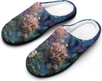 Generic Coral Reef Underwater Ocean Slippers Men Winter Warm Cotton Anti-Slip Indoor Slip-Ons House Shoes