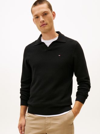Tommy Hilfiger Polokragenpullover TOMMY HILFIGER SEASONAL STRUCTURE, Herren, Gr. XXL, schwarz, Strick, Obermaterial: 100% Baumwolle, normal normal, Rippb&uuml;ndchen, Pul