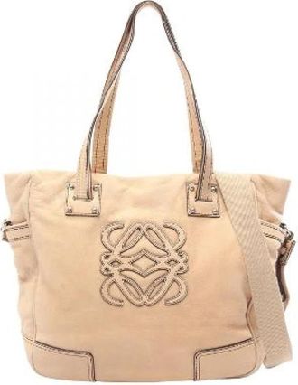 Loewe Pre-owned Anagram Leren 2Way Shopper - Dames - Vintage Schoudertas - Beige - ONE Size - Leer - Vintage