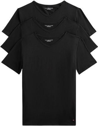 Tommy Hilfiger Mens 3 Pack Short Sleeve V-Neck Stretch T-Shirts, Black (Black/Black/Black), M